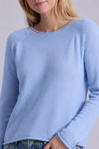 Sheer Luxury Cashmere Raglan Crew with Rolled Trims