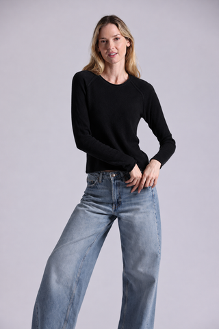 Sheer Luxury Cashmere Raglan Crew with Rolled Trims