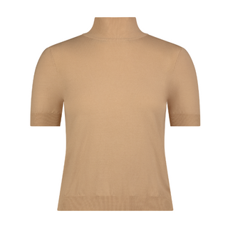 Cotton Cashmere Short Sleeve Mock Neck Top