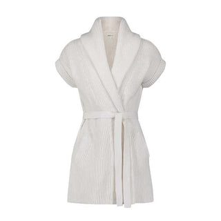 Cotton Cashmere Shaker Shawl Collar Belted Cardigan