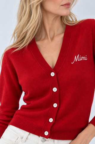 Cotton Cashmere "Mimi" Embroidered V Neck Cardigan