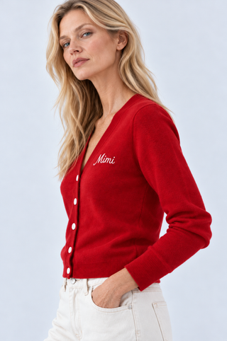 Cotton Cashmere "Mimi" Embroidered V Neck Cardigan