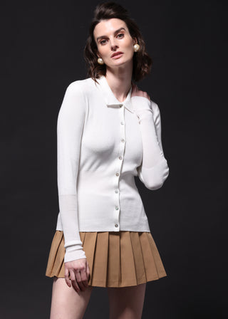 Viscose Blend Long Sleeve Shirt with Ribbed Details