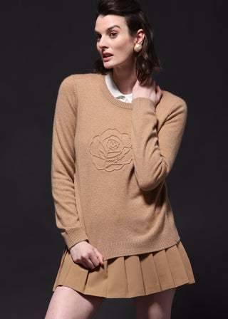 Cashmere Embossed Rose Logo Crew Neck