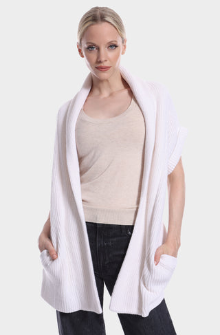 Cotton Cashmere Shaker Shawl Collar Belted Cardigan