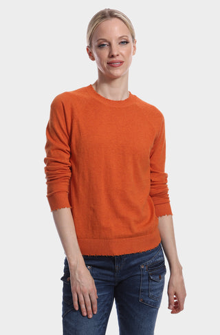 Cotton Cashmere Frayed Edge Crew