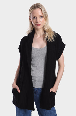 Cotton Cashmere Shaker Shawl Collar Belted Cardigan