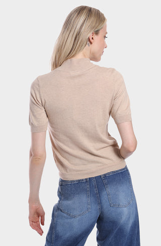 Cotton Cashmere Short Sleeve Mock Neck Top