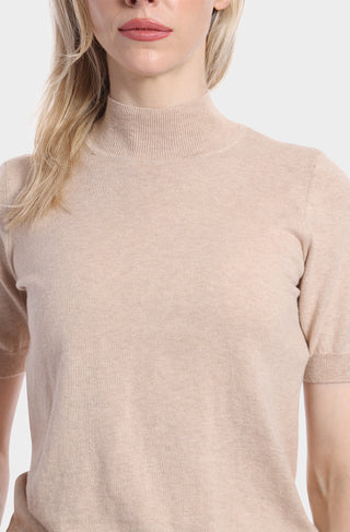 Cotton Cashmere Short Sleeve Mock Neck Top