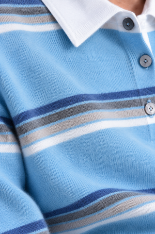 Striped Long Sleeve Polo in Cotton Cashmere