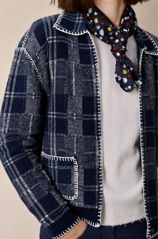 Wool Cashmere Plaid Collar Cardigan