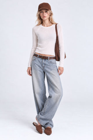 Sheer Luxury Cashmere Raglan Crew with Rolled Trims