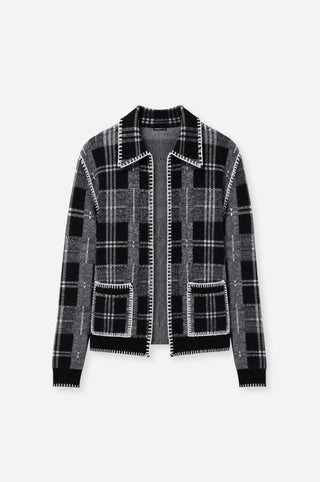 Wool Cashmere Plaid Collar Cardigan