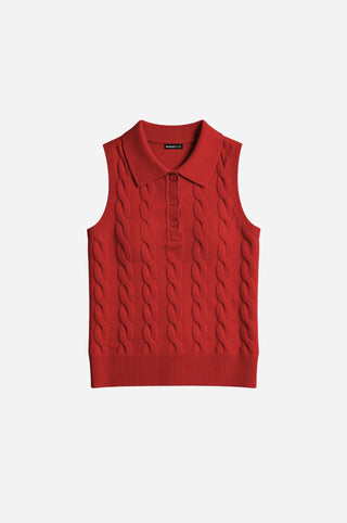 Cotton Sleeveless Cable Polo