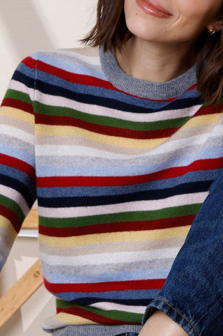 Cashmere Long Sleeve Striped Crew Neck