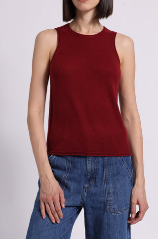 Sheer Luxury Cashmere Crew Neck Tank with Rolled Edges