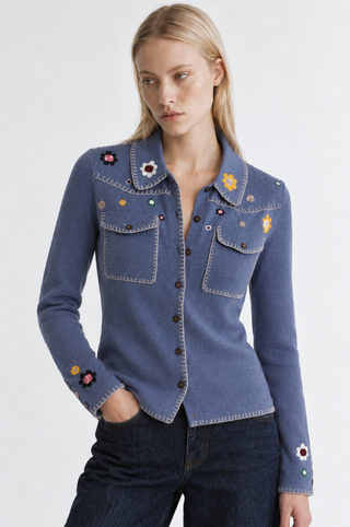 Floral Embroidered Shirt With Pockets