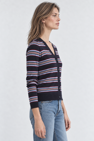 Striped V Neck Cardigan
