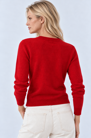Cotton Cashmere "Mimi" Embroidered V Neck Cardigan