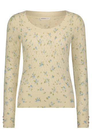 Cashmere Floral Print Pointelle Pullover