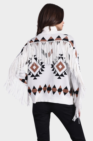 Cotton Aztec Zip-Up Fringed Jacket