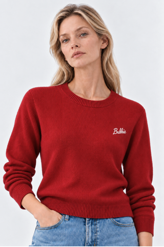 Cotton Cashmere "Bubbie" Embroidery Crew Neck