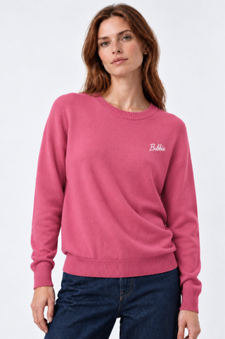 Cotton Cashmere "Bubbie" Embroidery Crew Neck