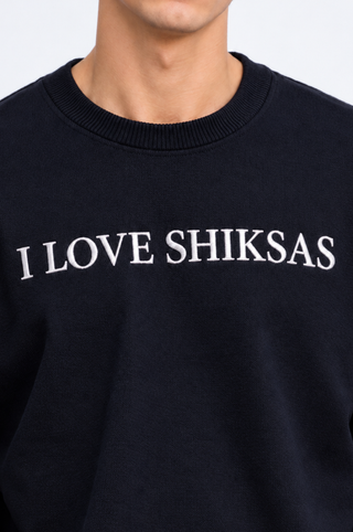 Cotton Cashmere Unisex "I Love Shiksas" Embroidery Crew