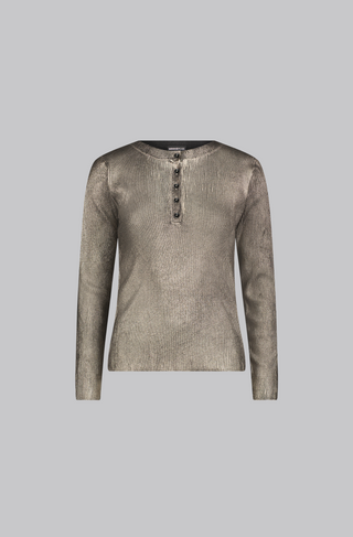 Viscose Metallic Print Ribbed Crew Neck Henley