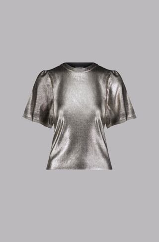 Viscose Metallic Print Flared Short Sleeve Top