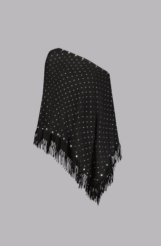 Cashmere Fringe Ruana With Studs