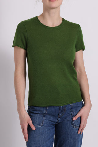 Sheer Luxury Cashmere Short Sleeve Tee with Rolled Trims
