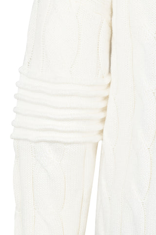 Cotton Cashmere Cable Crew w/Ottoman Stripe Sleeve Sweater - White