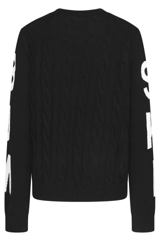Cashmere Ski Bum Cable Crew Sweater- Black/White