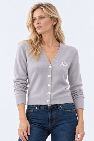 Cotton Cashmere "Mimi" Embroidered V Neck Cardigan