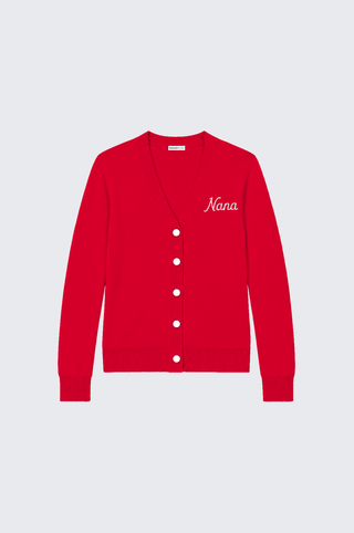Cotton Cashmere "Nana" Embroidered V Neck Cardigan