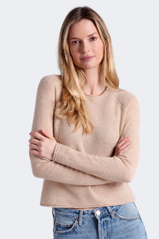 Sheer Luxury Cashmere Raglan Crew with Rolled Trims