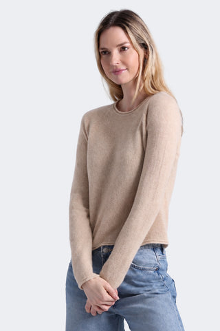Sheer Luxury Cashmere Raglan Crew with Rolled Trims