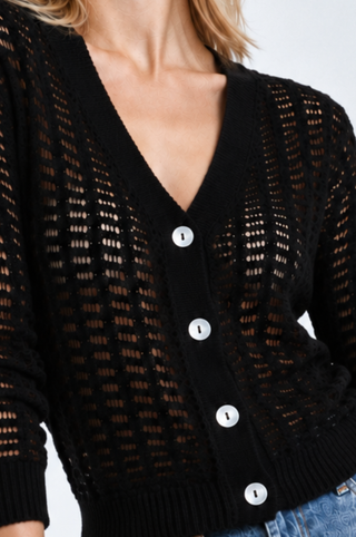Linen Cotton Blend Pointelle Cardigan