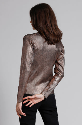 Viscose Metallic Print Ribbed Crew Neck Henley