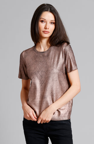 Viscose Metallic Print Short Sleeve Crew Tee