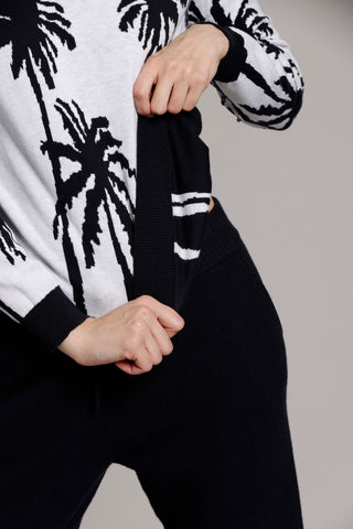 Cotton Cashmere Palm Tree Reversible Long Sleeve Crew