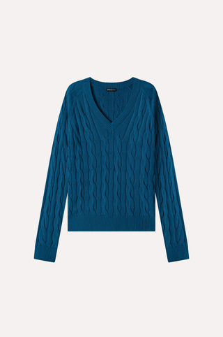 Cotton Classic Cable V Neck