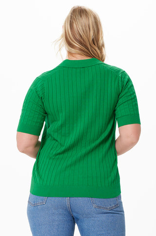 Plus Size Cotton Cashmere Ribbed Polo - green grass