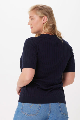 Plus Size Cotton Cashmere Ribbed Polo - navy