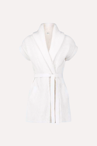 Cotton Cashmere Shaker Shawl Collar Belted Cardigan