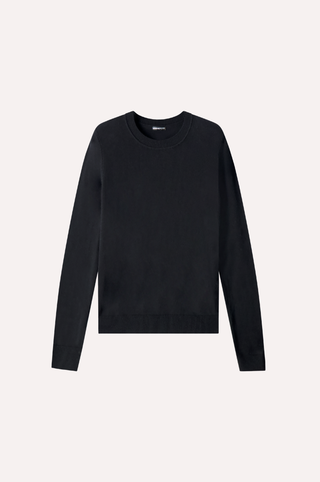 Cotton Cashmere Power Shoulder Long Sleeve Crew