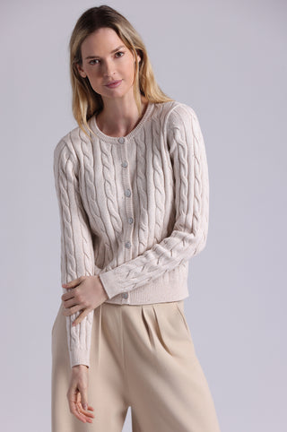 Sparkle Cotton Blend Cable Long Sleeve Cardigan
