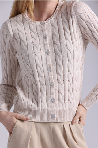 Sparkle Cotton Blend Cable Long Sleeve Cardigan