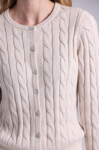 Sparkle Cotton Blend Cable Long Sleeve Cardigan